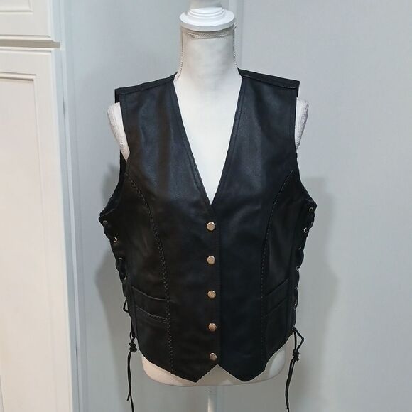 Women's Alpha Cycle Gear Black Leather Vest Size Medium NWT - Picture 1 of 7